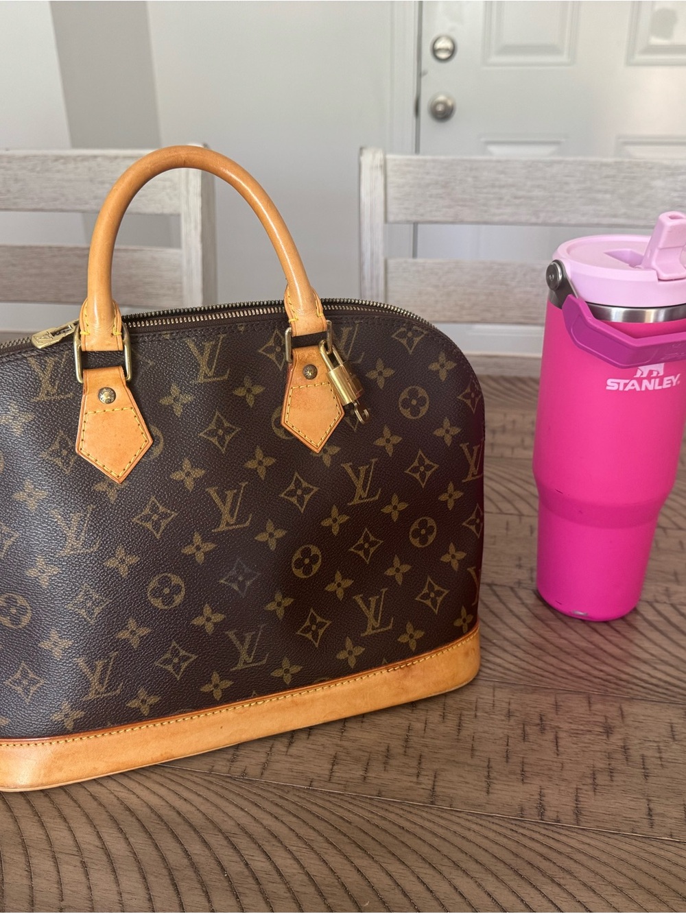 Louis Vuitton Monogram Satchel with Tan Leather Trim